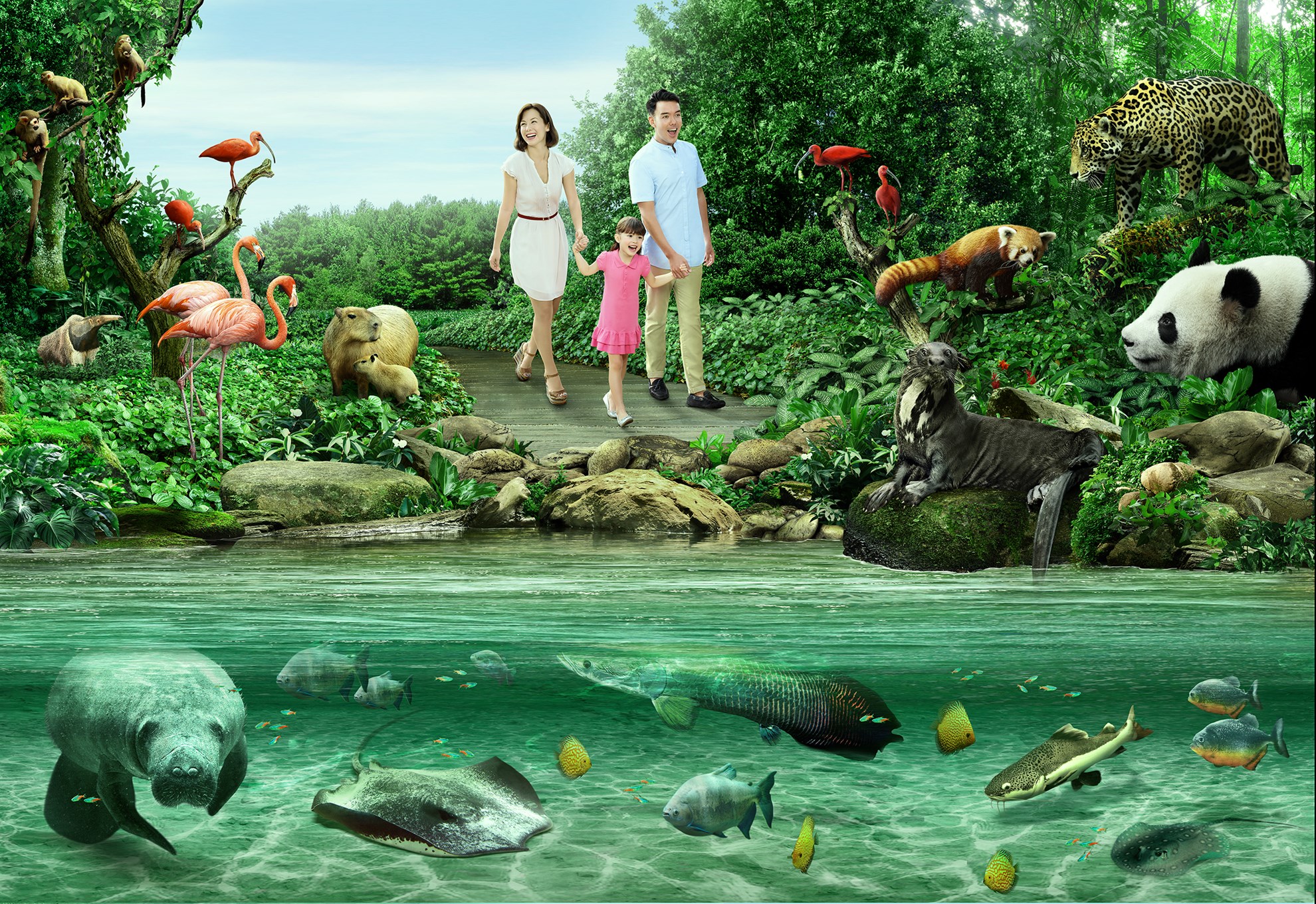 COMBO: Vé  tham quan Singapore River Safari + Rainforest Lumina tại Vườn thú Singapore